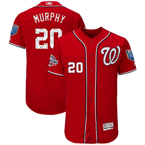Nationals #20 Daniel Murphy Red 2018 Spring Training Authentic Flex Base Stitched MLB Jersey