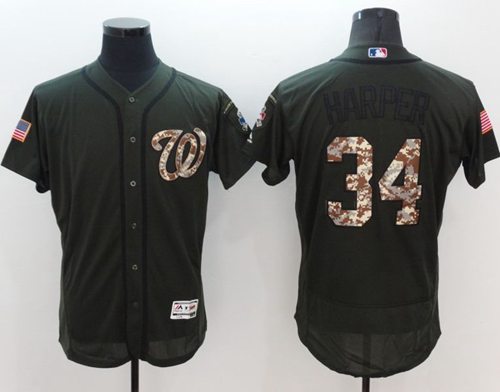 Nationals #34 Bryce Harper Green Flexbase Authentic Collection Salute to Service Stitched MLB Jersey