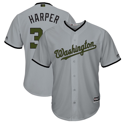 Nationals #34 Bryce Harper Grey New Cool Base 2018 Memorial Day Stitched Baseball Jersey