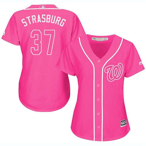 Nationals #37 Stephen Strasburg Pink Fashion Women's Stitched MLB Jersey Nationals #37 Stephen Strasburg Pink Fashion Women's Stitched MLB Jersey