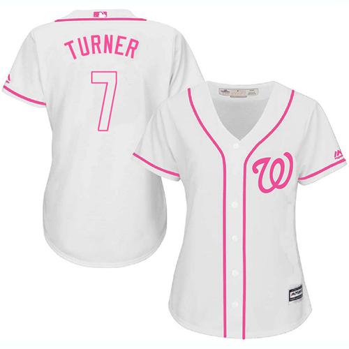 Nationals #7 Trea Turner White Pink Fashion Women's Stitched MLB Jersey Nationals #7 Trea Turner White Pink Fashion Women's Stitched MLB Jersey