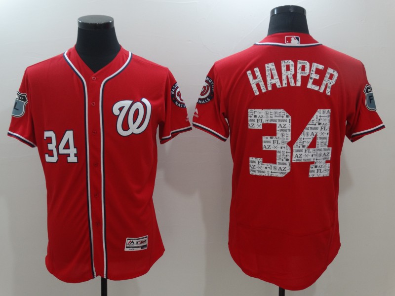 Nationals 34 Bryce Harper Red 2017 Spring Training Flexbase Jersey