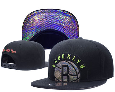 Nets Sequins Logo Black Mitchell & Ness Adjustable Hat GS