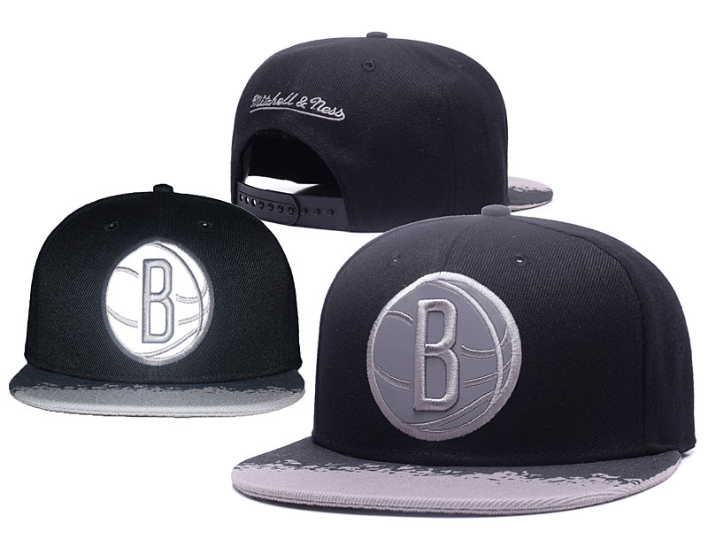 Nets Team Logo Black Mitchell & Ness Adjustable Hat GS