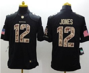 New Baltimore Ravens #12 Jacoby Jones Black NFL Limited Salute to Service jersey