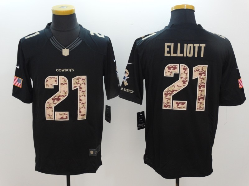 New Dallas Cowboys #21 Ezekiel Elliott  Black Men's Stitched NFL Limited Salute to Service Jersey