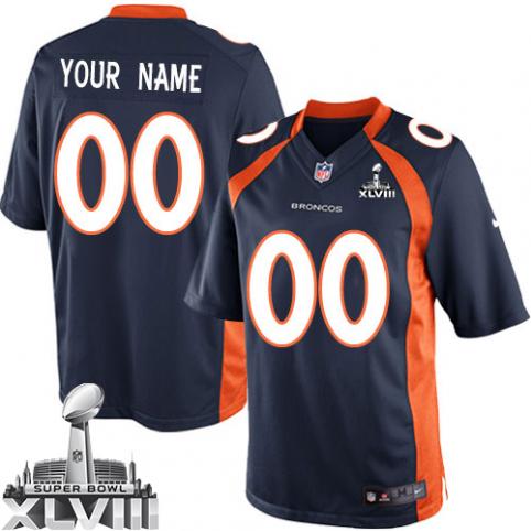 New Denver Broncos Super Bowl XLVIII Men's Limited NFL Alternate  Navy Blue Customized Jersey