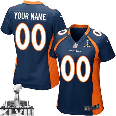 New Denver Broncos Super Bowl XLVIII Women's Limited NFL Alternate Navy Blue Customized Jersey