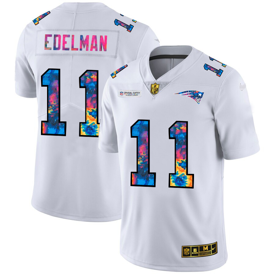 New England Patriots #11 Julian Edelman Men's White Nike Multi-Color 2020 NFL Crucial Catch Limited NFL Jersey New England Patriots #11 Julian Edelman Men's White Nike Multi-Color 2020 NFL Crucial Catch Limited NFL Jersey