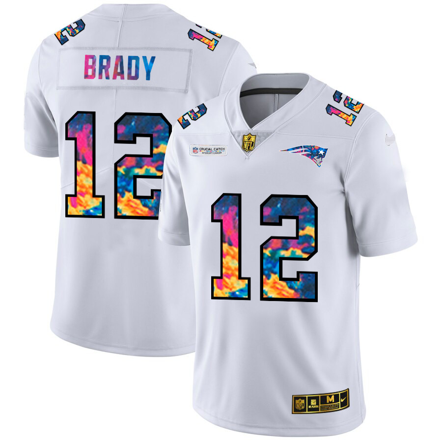New England Patriots #12 Tom Brady Men's White Nike Multi-Color 2020 NFL Crucial Catch Limited NFL Jersey New England Patriots #12 Tom Brady Men's White Nike Multi-Color 2020 NFL Crucial Catch Limited NFL Jersey