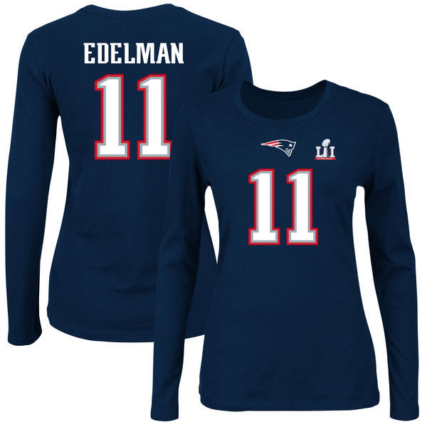 New England Patriots 11 Julian Edelman Navy Women's Long Sleeve T-Shirt New England Patriots 11 Julian Edelman Navy Women's Long Sleeve T-Shirt