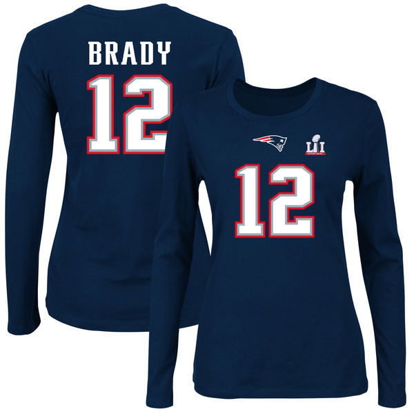 New England Patriots 12 Tom Brady Navy Women's Long Sleeve T-Shirt New England Patriots 12 Tom Brady Navy Women's Long Sleeve T-Shirt