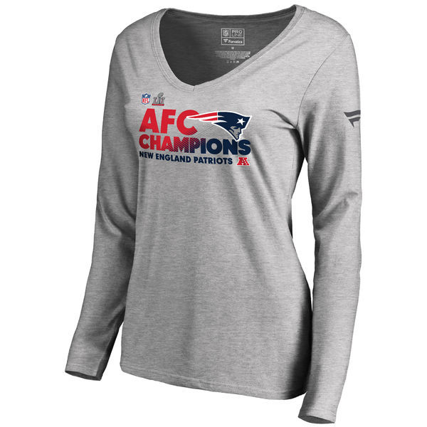 New England Patriots 2016 AFC Champions Grey Women's Long Sleeve T-Shirt New England Patriots 2016 AFC Champions Grey Women's Long Sleeve T-Shirt