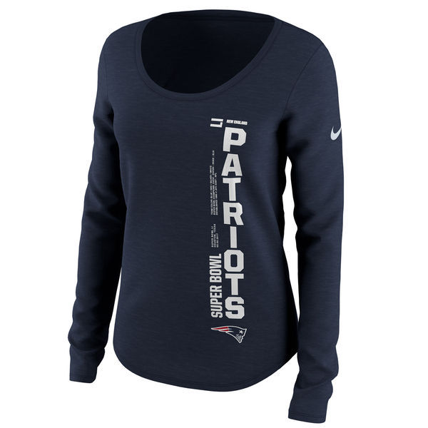 New England Patriots 2017 Super Bowl Li Navy Women's Long Sleeve T-Shirt New England Patriots 2017 Super Bowl Li Navy Women's Long Sleeve T-Shirt