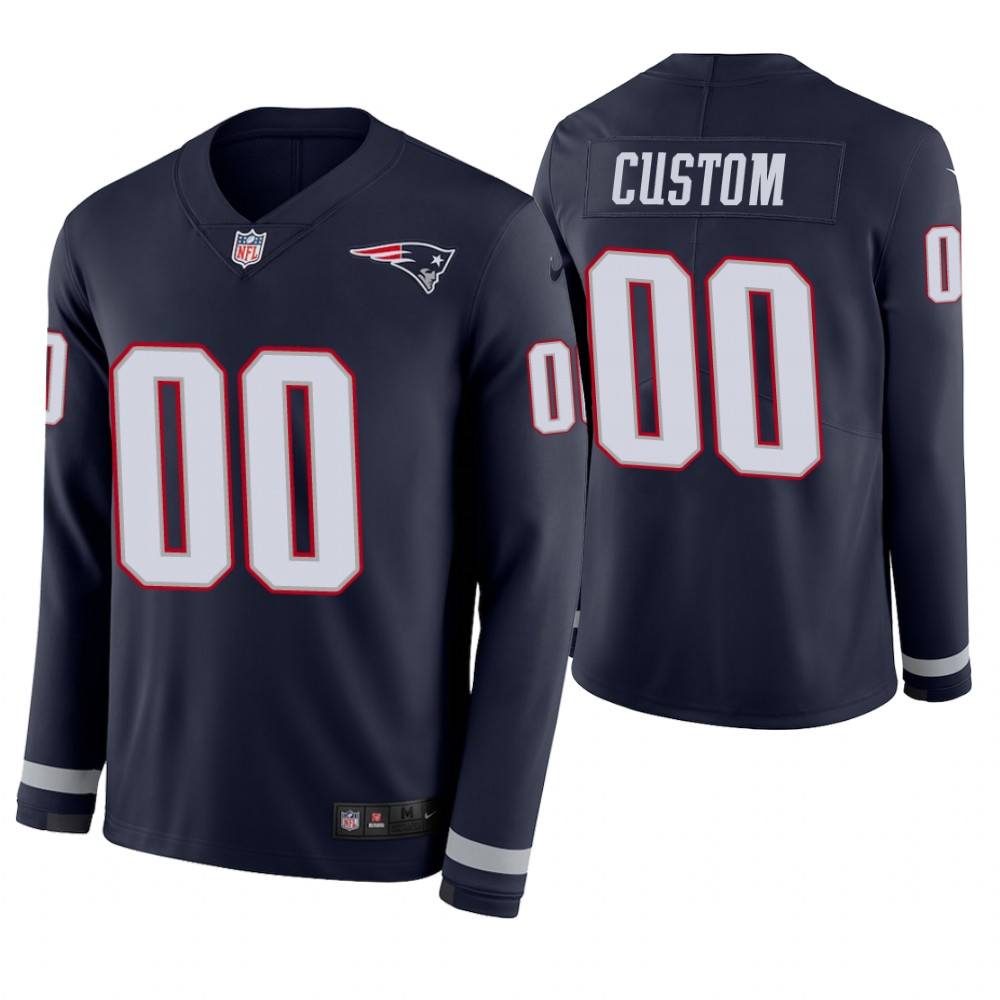 New England Patriots Custom Navy Therma Long Sleeve Jersey New England Patriots Custom Navy Therma Long Sleeve Jersey