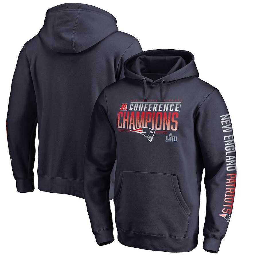 New England Patriots NFL Pro Line By Fanatics Branded 2018 AFC Champions Touchback Pullover Hoodie Navy