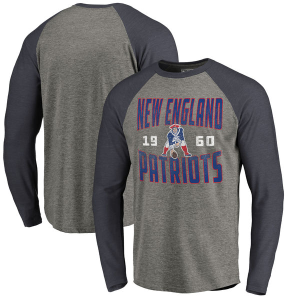 New England Patriots NFL Pro Line By Fanatics Branded Timeless Collection Antique Stack Long Sleeve Tri-Blend Raglan T-Shirt Ash