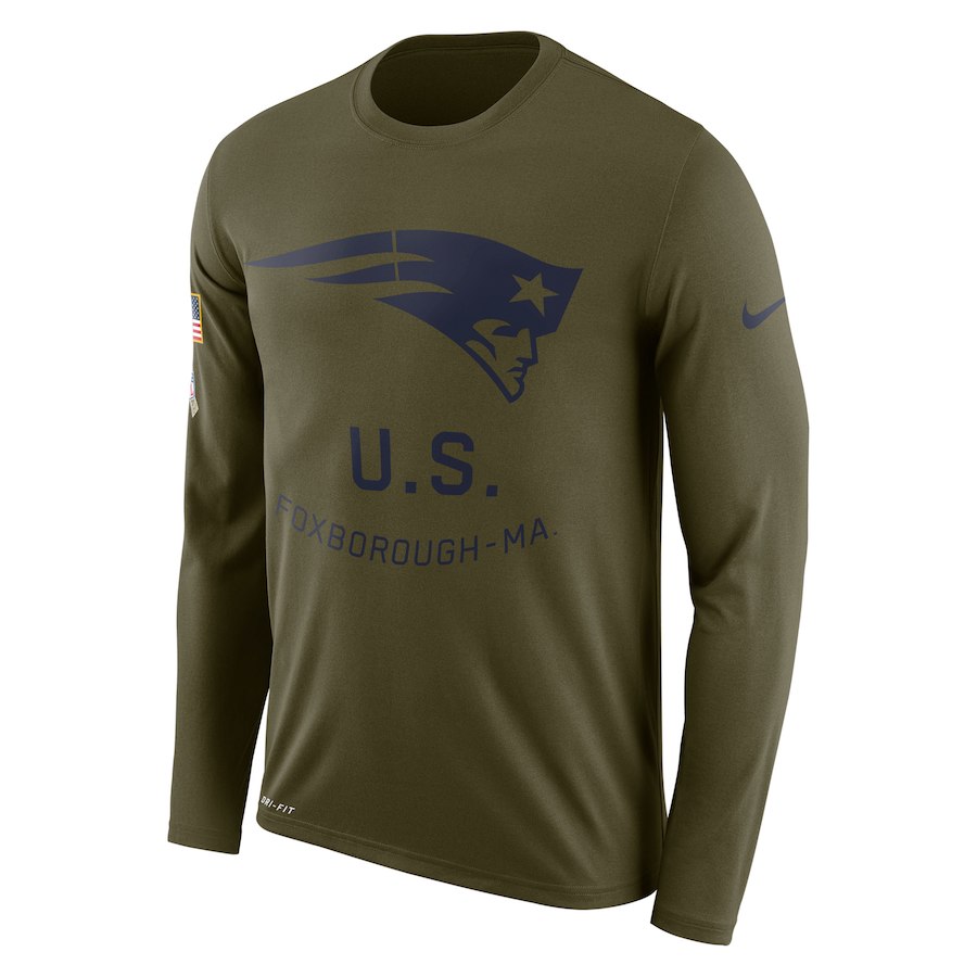 New England Patriots Nike Salute To Service Sideline Legend Performance Long Sleeve T-Shirt Olive New England Patriots Nike Salute To Service Sideline Legend Performance Long Sleeve T-Shirt Olive