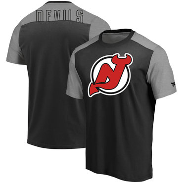 New Jersey Devils Fanatics Branded Iconic Blocked T-Shirt Black Heathered Gray