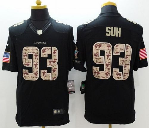 New Miami Dolphins #93 Ndamukong Suh Black Men''s Stitched NFL Limited Salute to Service Jersey