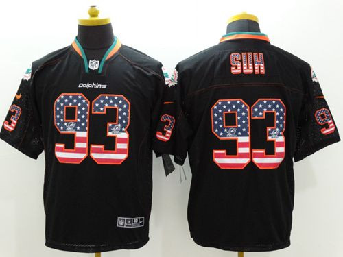 New Miami Dolphins #93 Ndamukong Suh Black Men's Stitched NFL Elite USA Flag Fashion Jersey