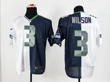 New NFL Seattle Seahawks 3 Russell Wilson Blue White Split Elite Stitched Man Jersey