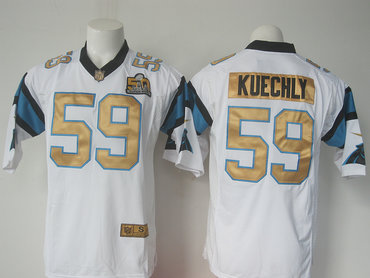 New Nike Carolina Panthers #59 Luke Kuechly White Gold 50th Anniversary Superbowl Men's Stitched NFL Elite Jersey