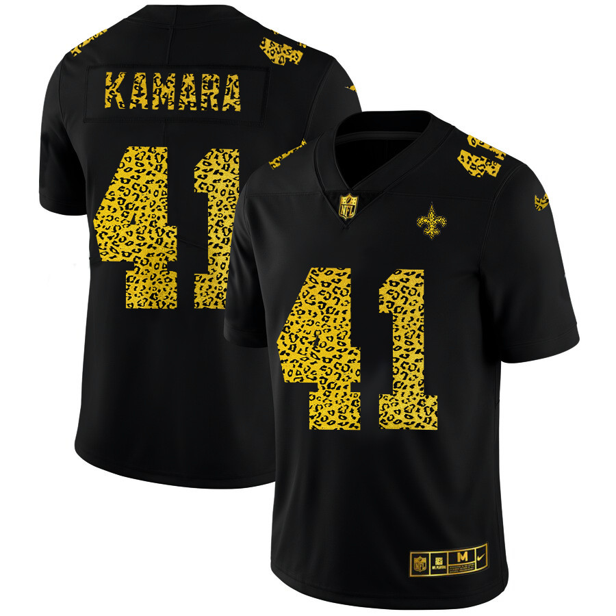 New Orleans Saints #41 Alvin Kamara Men's Nike Leopard Print Fashion Vapor Limited NFL Jersey Black