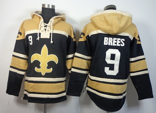 New Orleans Saints #9 Drew Brees Black Sawyer Hooded Sweatshirt Stitched Jersey