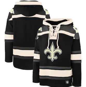 New Orleans Saints '47 Lacer V-Neck Pullover Hoodie – Black Gray New Orleans Saints '47 Lacer V-Neck Pullover Hoodie – Black Gray