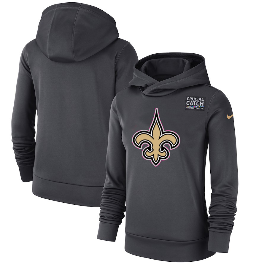 New Orleans Saints Anthracite Women's Nike Crucial Catch Performance Hoodie New Orleans Saints Anthracite Women's Nike Crucial Catch Performance Hoodie