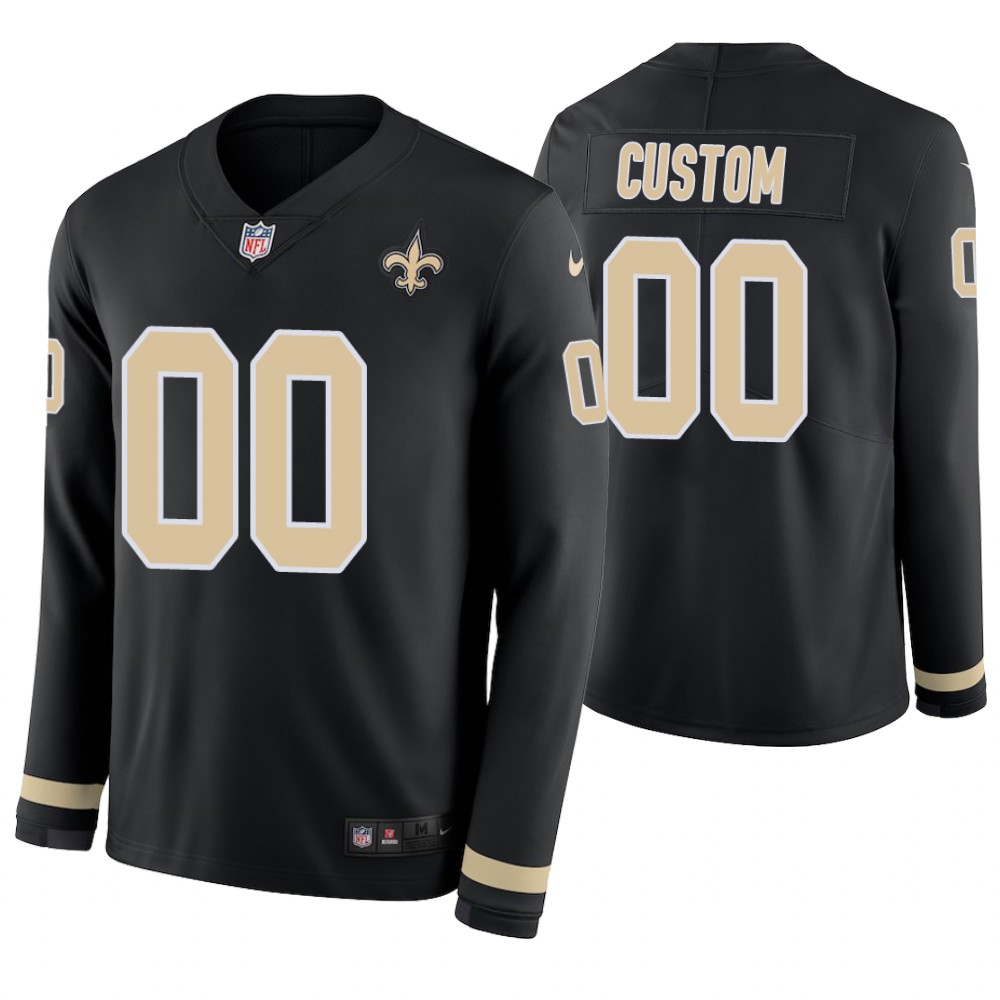 New Orleans Saints Custom Black Therma Long Sleeve Jersey New Orleans Saints Custom Black Therma Long Sleeve Jersey