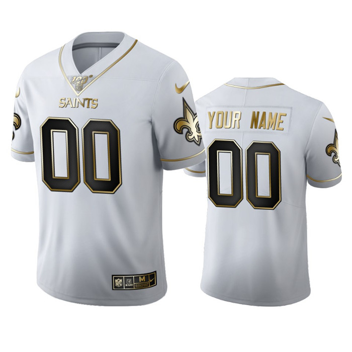 New Orleans Saints Custom Men's Nike White Golden Edition Vapor Limited NFL 100 Jersey New Orleans Saints Custom Men's Nike White Golden Edition Vapor Limited NFL 100 Jersey