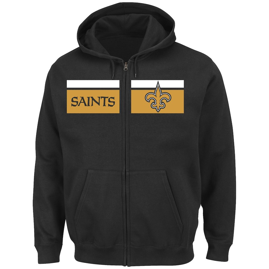 New Orleans Saints Majestic Touchback Full Zip Hoodie Black New Orleans Saints Majestic Touchback Full Zip Hoodie Black