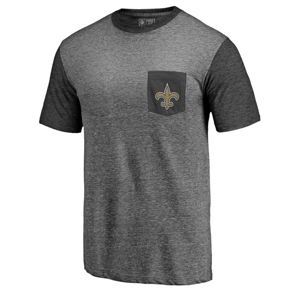 New Orleans Saints Pro Line By Fanatics Branded Heathered Gray Black Refresh Pocket T-Shirt New Orleans Saints Pro Line By Fanatics Branded Heathered Gray Black Refresh Pocket T-Shirt