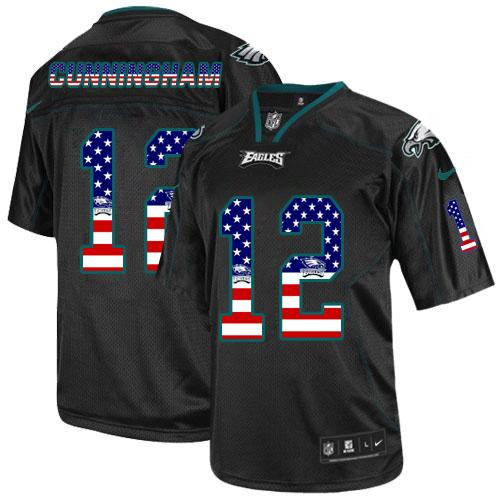 New Philadelphia Eagles #12 Randall Cunningham Black Men''s Stitched NFL Elite USA Flag Fashion Jersey New Philadelphia Eagles #12 Randall Cunningham Black Men''s Stitched NFL Elite USA Flag Fashion Jersey