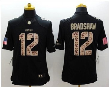 New Pittsburgh Steelers #12 Terry Bradshaw Black NFL Limited Salute to service jersey New Pittsburgh Steelers #12 Terry Bradshaw Black NFL Limited Salute to service jersey