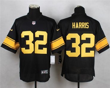 New Pittsburgh Steelers #32 Franco Harris Black(Gold No.) Men's Stitched NFL Elite Jersey