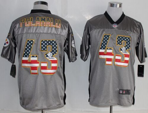New Pittsburgh Steelers #43 Troy Polamalu Grey Men's Stitched NFL Elite USA Flag Fashion Jersey
