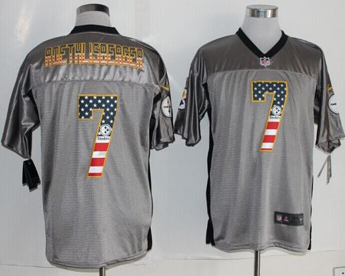 New Pittsburgh Steelers #7 Ben Roethlisberger Grey Men's Stitched NFL Elite USA Flag Fashion Jersey