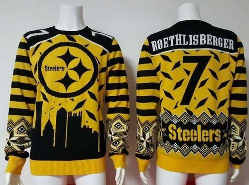 New Pittsburgh Steelers #7 Ben Roethlisberger Yellow Black Men's Ugly Sweater