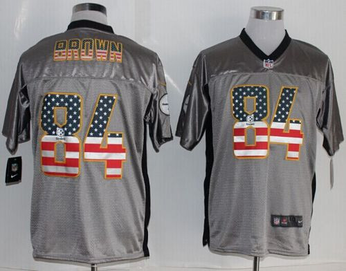 New Pittsburgh Steelers #84 Antonio Brown Grey Men's Stitched NFL Elite USA Flag Fashion Jersey