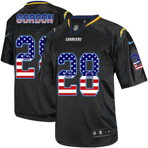 New San Diego Chargers #28 Melvin Gordon Black Men's Stitched NFL Elite USA Flag Fashion Jersey