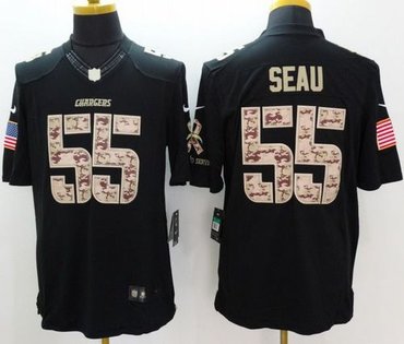 New San Diego Chargers #55 Junior Seau Black Men's Stitched NFL Limited Salute to Service Jersey