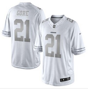 New San Francisco 49ers #21 Frank Gore White Platinum Jersey New San Francisco 49ers #21 Frank Gore White Platinum Jersey