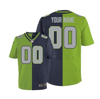 New Seattle Seahawks Customized Steel Blue Green Men''s Stitched Elite Split Jersey