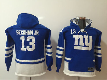 New York Giants 13 Odell Beckham Jr Blue Youth All Stitched Hooded Sweatshirt New York Giants 13 Odell Beckham Jr Blue Youth All Stitched Hooded Sweatshirt