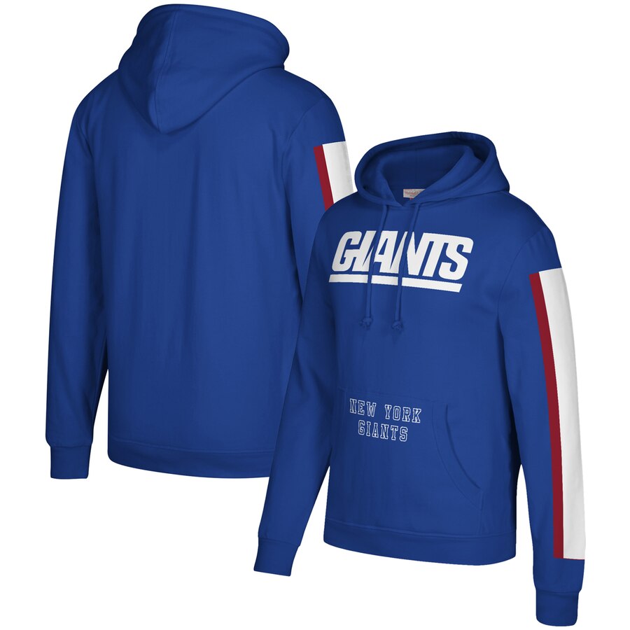 New York Giants Mitchell & Ness Three Stripe Pullover Hoodie Royal New York Giants Mitchell & Ness Three Stripe Pullover Hoodie Royal