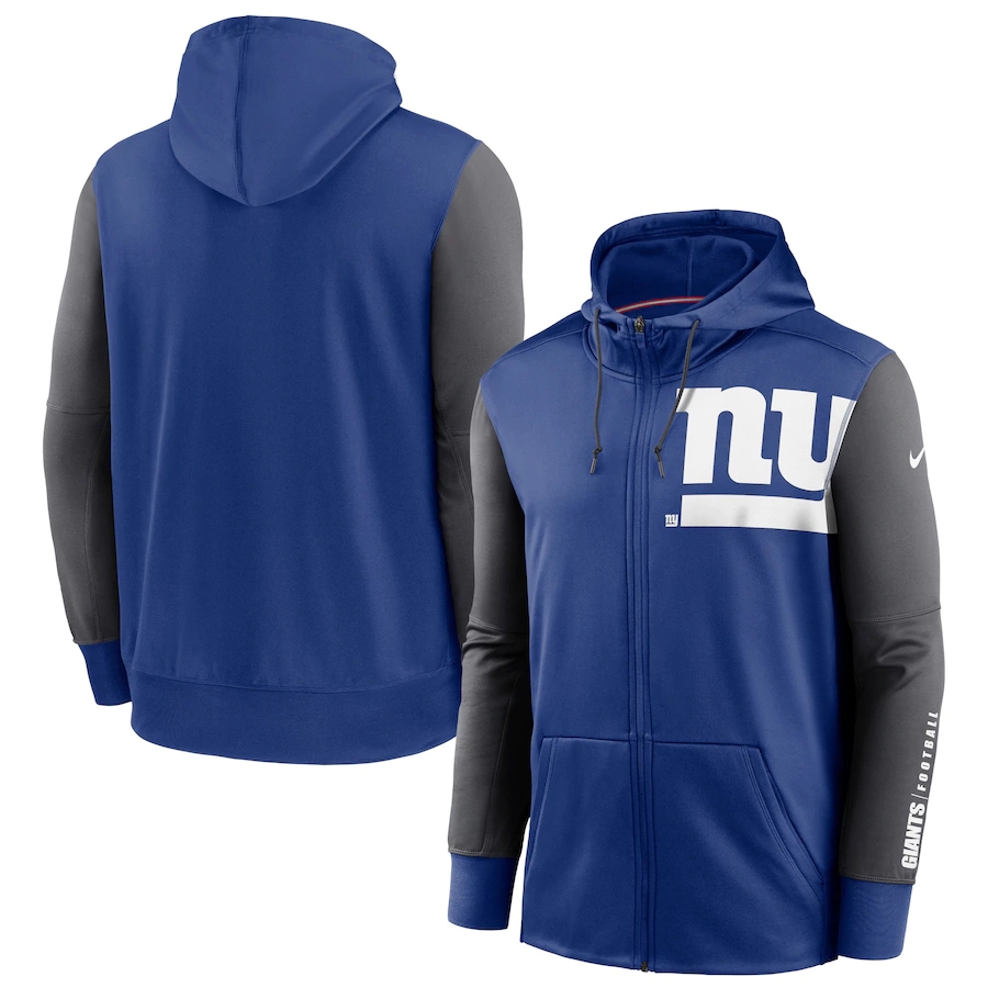New York Giants Royal Charcoal Fan Gear Mascot Performance Full-Zip Hoodie New York Giants Royal Charcoal Fan Gear Mascot Performance Full-Zip Hoodie