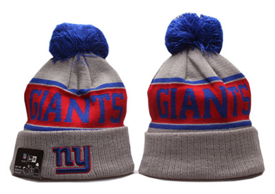 New York Giants Team Logo Gray Royal Wordmark Cuffed Pom Knit Hat YP